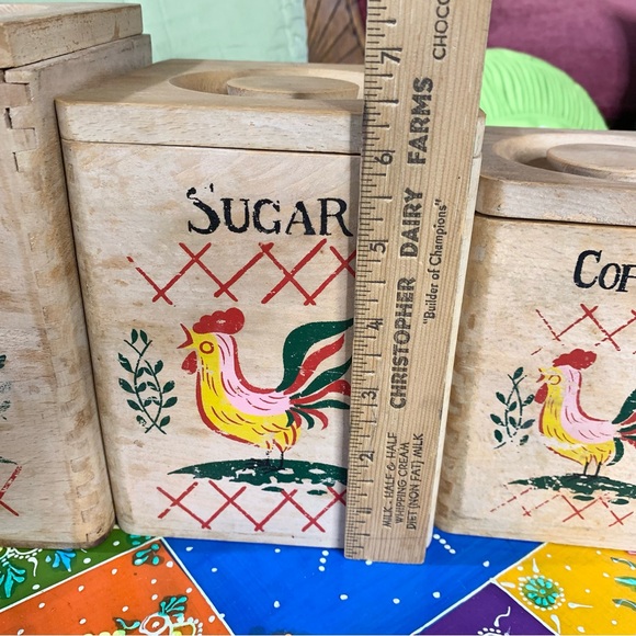 MCM Wood Rooster Canister Set - Picture 3 of 7
